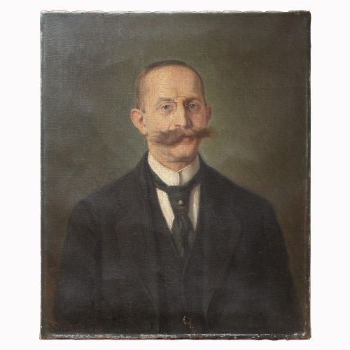 fig 1. Josef Rolletschek, Portrait Of A Gentleman With A Walrus Moustache, Antique Oil Painting