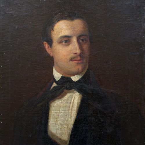 fig 2. Continental Portrait Of A Gentleman With A Black Bow Tie, Antique Oil Painting