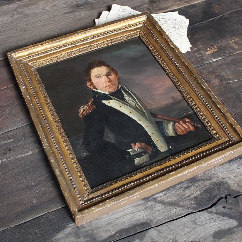 fig 3. Portrait Of A British Royal Navy Lieutenant [Attr. Richard Livesay], Original Antique Naval Painting