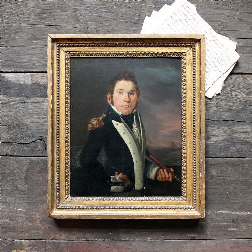 Portrait of a British Royal Navy Lieutenant [Attr. Richard Livesay], Original Antique Naval Painting