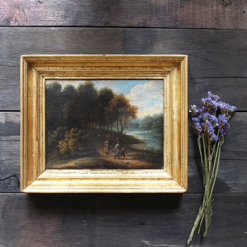 18thcentury forest scene with figures antique landscape oil painting - CATEGORY: ANTIQUE ART - DATED 1750
