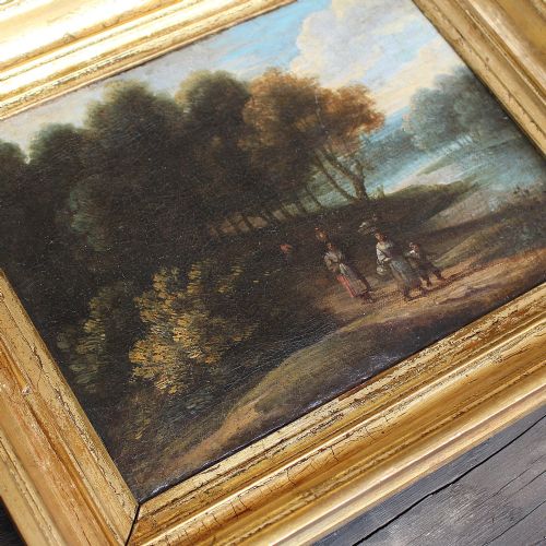 18THCENTURY FOREST SCENE WITH FIGURES ANTIQUE LANDSCAPE OIL PAINTING - ADDITIONAL PHOTO 5