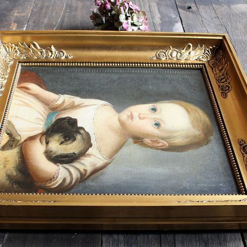 fig 2. David Monies, Portrait Of A Young Lady And Her Dog, Antique Oil Painting