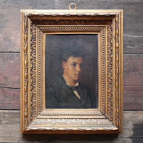 Édouard John Mentha, Portrait of a Young Man, Antique Oil Painting