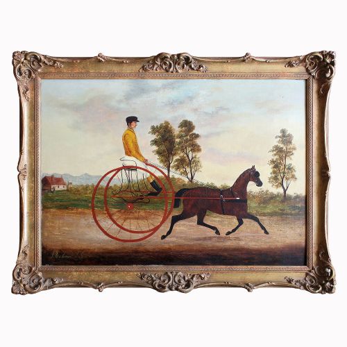 fig 2. J Mortimer, Pony & Trap With Rider, Naive, Provincial Antique Oil Painting