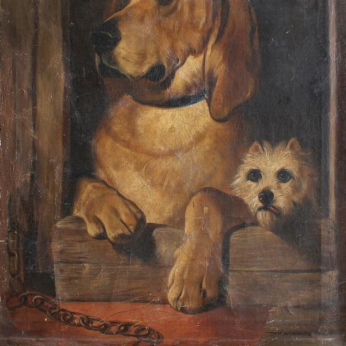 fig 2. After Sir Edwin Landseer, Dignity & Impudence, Antique English Oil Painting, Dogs, Victorian