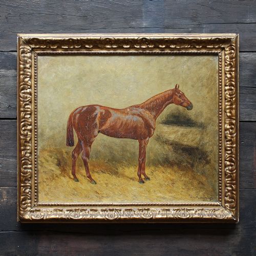 Karl Georg Arsenius, Portrait of a Chestnut Horse, Antique Equestrian Oil Painting