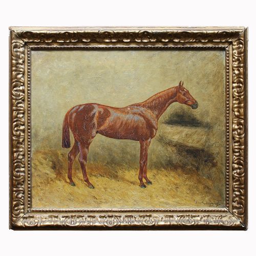 fig 2. Karl Georg Arsenius, Portrait Of A Chestnut Horse, Antique Equestrian Oil Painting