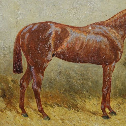 fig 4. Karl Georg Arsenius, Portrait Of A Chestnut Horse, Antique Equestrian Oil Painting