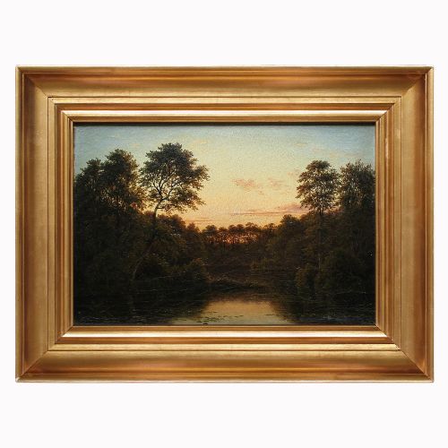 fig 1. Frederik C. Kiaerschou, At Favrskov In Jutland, Antique Oil Painting, Sunset
