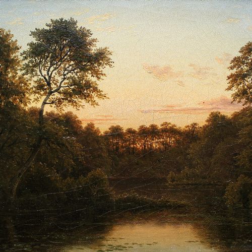 fig 2. Frederik C. Kiaerschou, At Favrskov In Jutland, Antique Oil Painting, Sunset