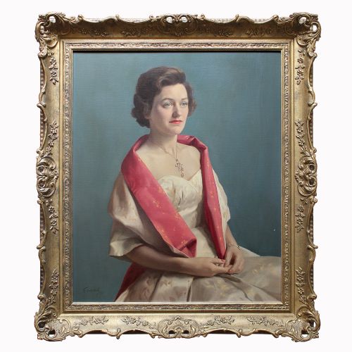 fig 1. Attr. William Charles Evans, Portrait Of Betty Bell, Vintage Mid-Century British Oil Painting