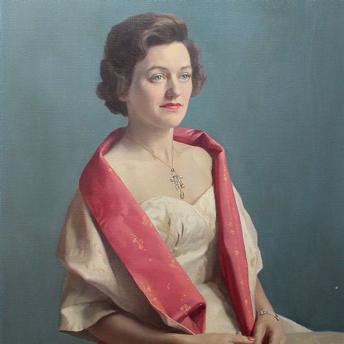 fig 2. Attr. William Charles Evans, Portrait Of Betty Bell, Vintage Mid-Century British Oil Painting