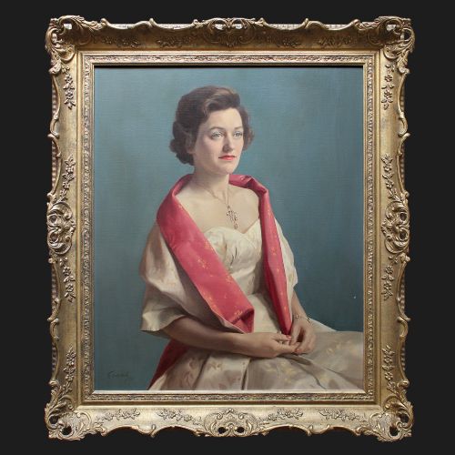 Attr. William Charles Evans, Portrait of Betty Bell, Vintage Mid-century British Oil Painting