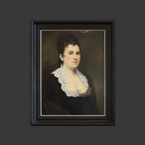 fig 1. Jean Baptiste Discart, Large Portrait Of A Lady With A Yellow Rose, Antique Oil Painting