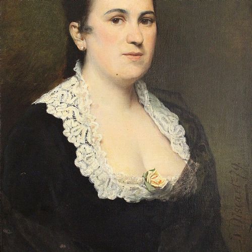fig 2. Jean Baptiste Discart, Large Portrait Of A Lady With A Yellow Rose, Antique Oil Painting