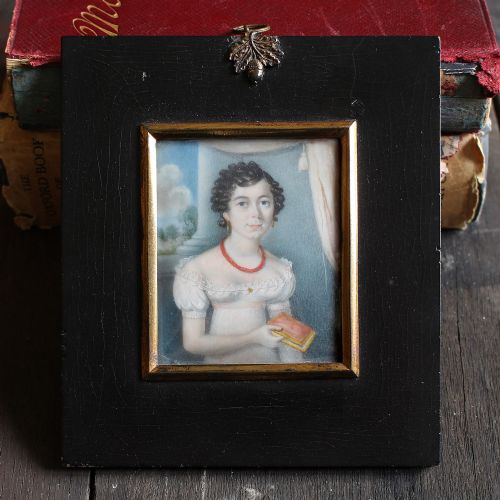 Regency Portrait Miniature of a Lady with a Coral Necklace, Antique Painting, English, British