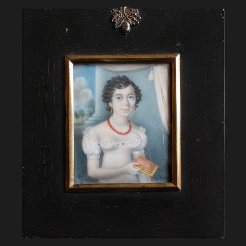 fig 1. Regency Portrait Miniature Of A Lady With A Coral Necklace, Antique Painting, English, British