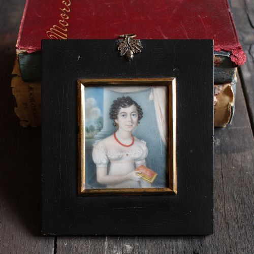 fig 2. Regency Portrait Miniature Of A Lady With A Coral Necklace, Antique Painting, English, British