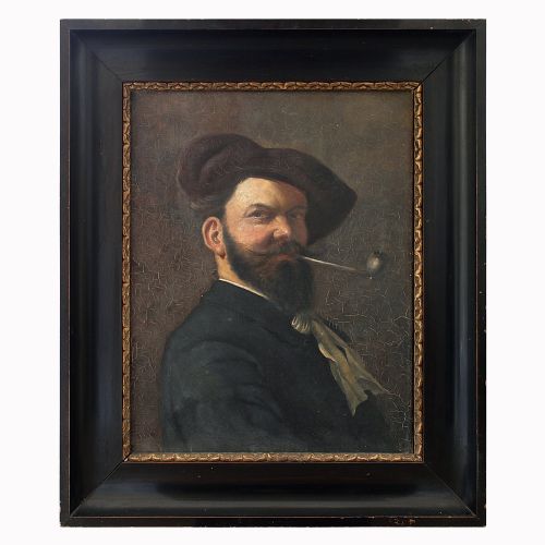 Portrait of an Artist with a Pipe, Antique Oil Painting
