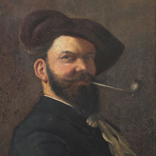 fig 1. Portrait Of An Artist With A Pipe, Antique Oil Painting