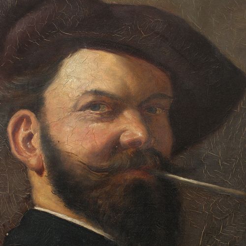 fig 2. Portrait Of An Artist With A Pipe, Antique Oil Painting