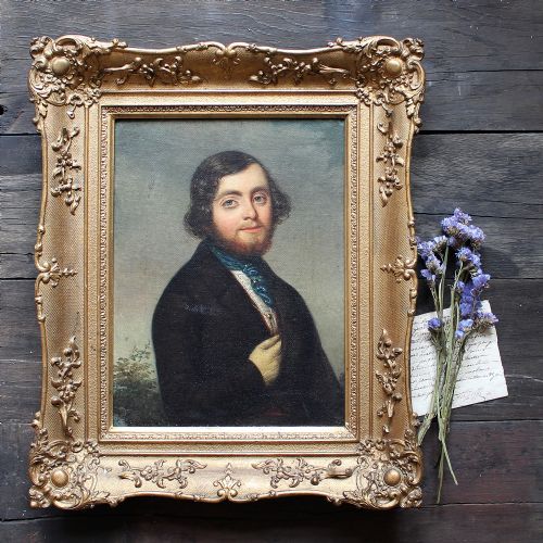 fig 1. Portrait Of A Gentleman With A White Glove, Original 19th Century Oil Painting