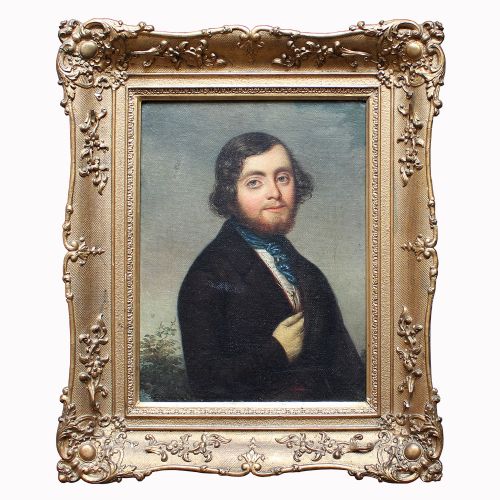 Portrait of a Gentleman with a White Glove, Original 19th Century Oil Painting