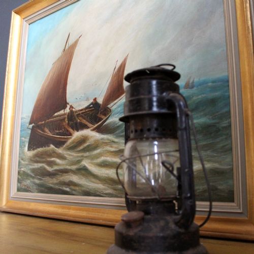 fig 2. Bernard Benedict Hemy, c. 1875, Newcastle Artist, Fishing Boat In Choppy Waters, Antique Boat Painting, Antique Oil Painting