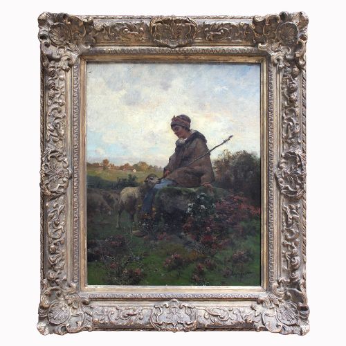fig 1. Emile Charles Dameron, The Young Shepherdess, Antique Oil Painting