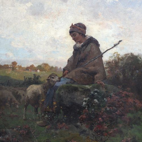fig 2. Emile Charles Dameron, The Young Shepherdess, Antique Oil Painting