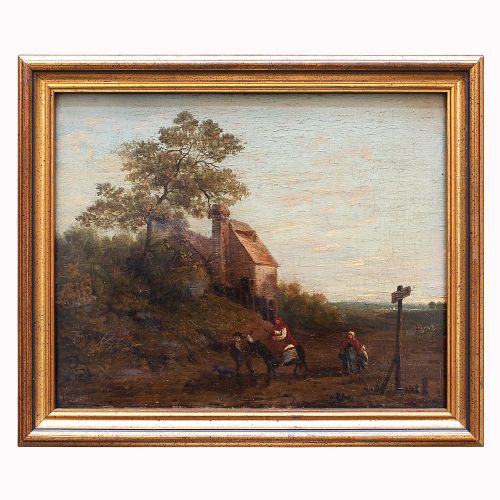 19th Century Dutch School Oil Painting, Figures & Rider on Country Track