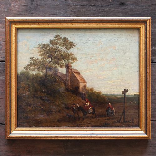 fig 1. 19th Century Dutch School Oil Painting, Figures & Rider On Country Track