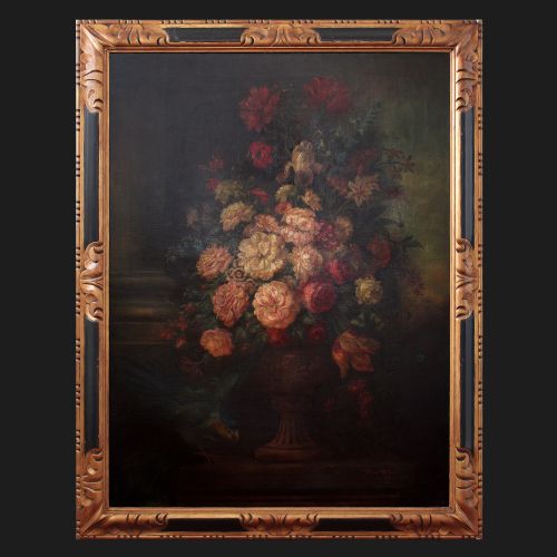 fig 1. David Paton, Still Life With Flowers And Parrot, 1920s English Oil Painting