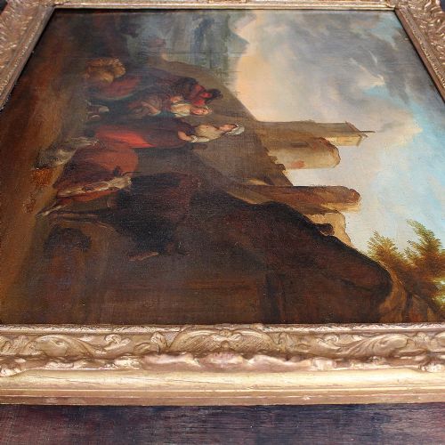 fig 3. Large 18th-Century Classical Landscape With Peasant Family, Antique Oil Painting