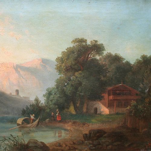 fig 2. Helen Milde, Mountainous Landscape With Fjord, Antique Scandinavian Oil Painting