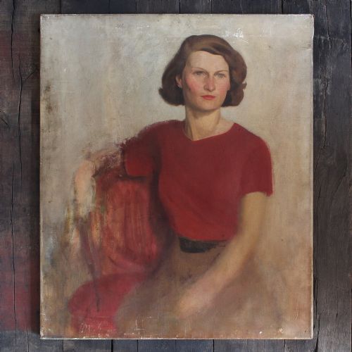 fig 1. 1940s Portrait Study Of A Woman In A Red Top