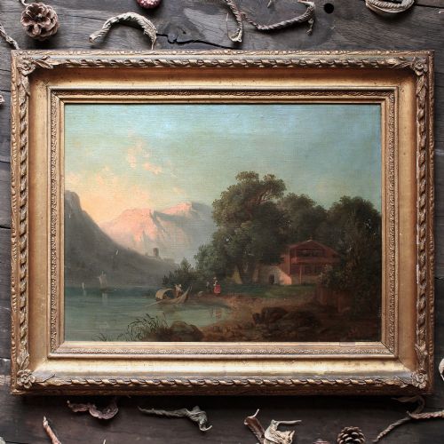 fig 1. Helen Milde, Mountainous Landscape With Fjord, Antique Scandinavian Oil Painting