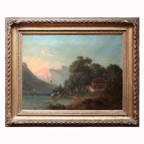 Helen Milde, Mountainous Landscape with Fjord, Antique Scandinavian Oil Painting