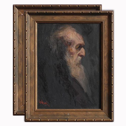 Johan Leksell, Pair of Oil Studies, Portraits, 1920s, Swedish
