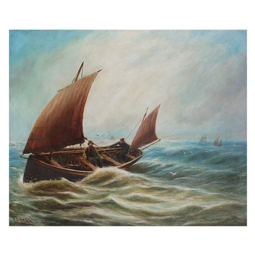 Bernard Benedict Hemy, C. 1875, Newcastle Artist, Fishing Boat in Choppy Waters, Antique Boat Painting, Antique Oil Painting