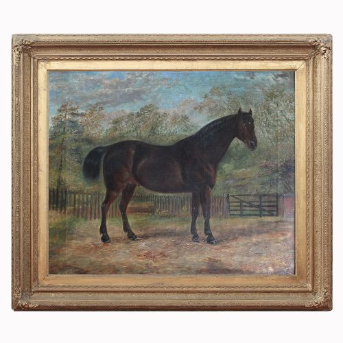 Portrait of Alonzo, a Dark Brown Stallion, Provincial English Horse Painting