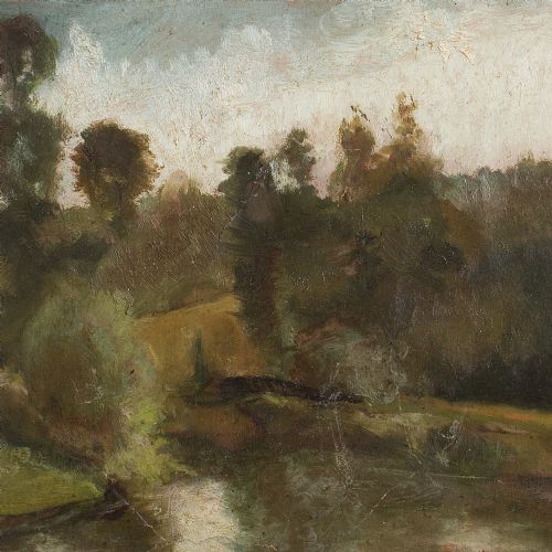 fig 1. Small Barbizon School Landscape Painting, Edge Of Pond