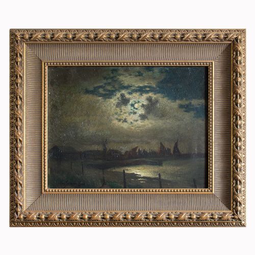 Hans Sørensen-lund, Moonlit Harbour Scene