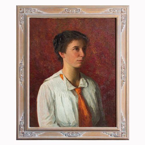 Richard Von Hagn, Portrait of a Young Lady in an Orange Necktie
