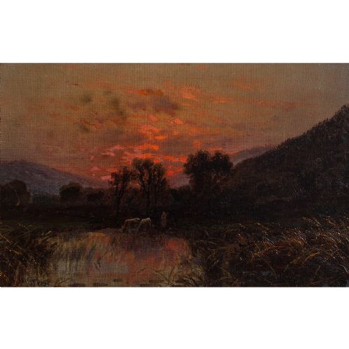 fig 1. 19th Century Pastoral Scene At Dusk, French Oil Painting