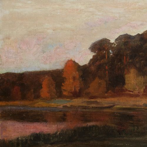 fig 1. Rudolf Hellgrewe, Autumnal Landscape With Sunset, c.1900
