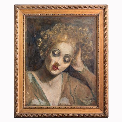 1930s Italian Portrait of a Woman with Curly Hair