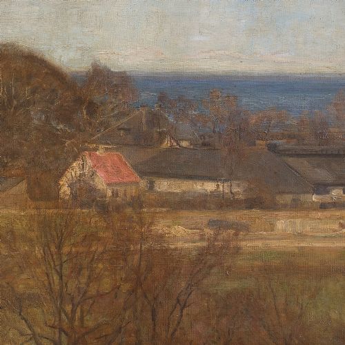 fig 1. 1900s Antique Landscape, Danish Coastal Landscape With Cottages