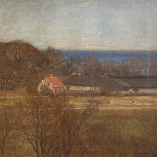 fig 2. 1900s Antique Landscape, Danish Coastal Landscape With Cottages